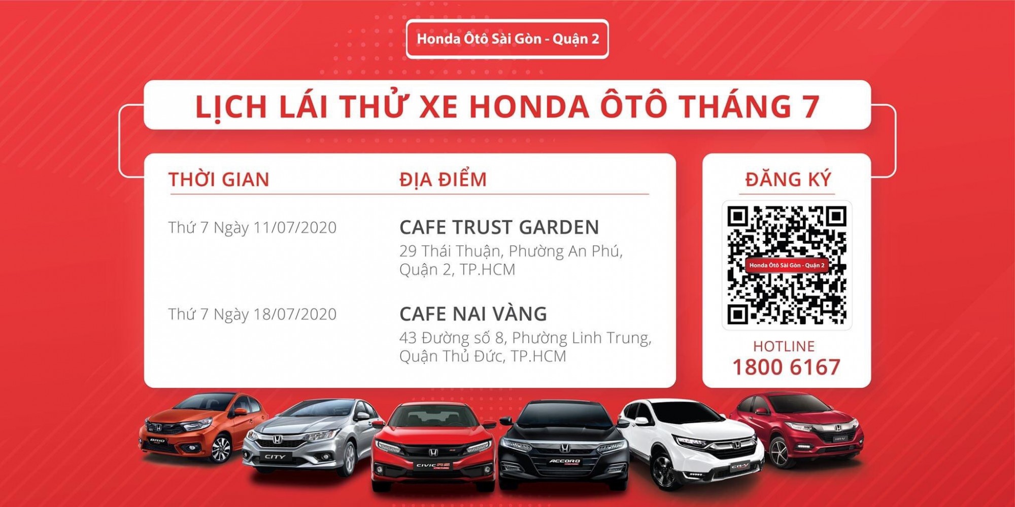 Lịch lái thử tháng 07 tại Honda Ô tô Sài Gòn Quận 2